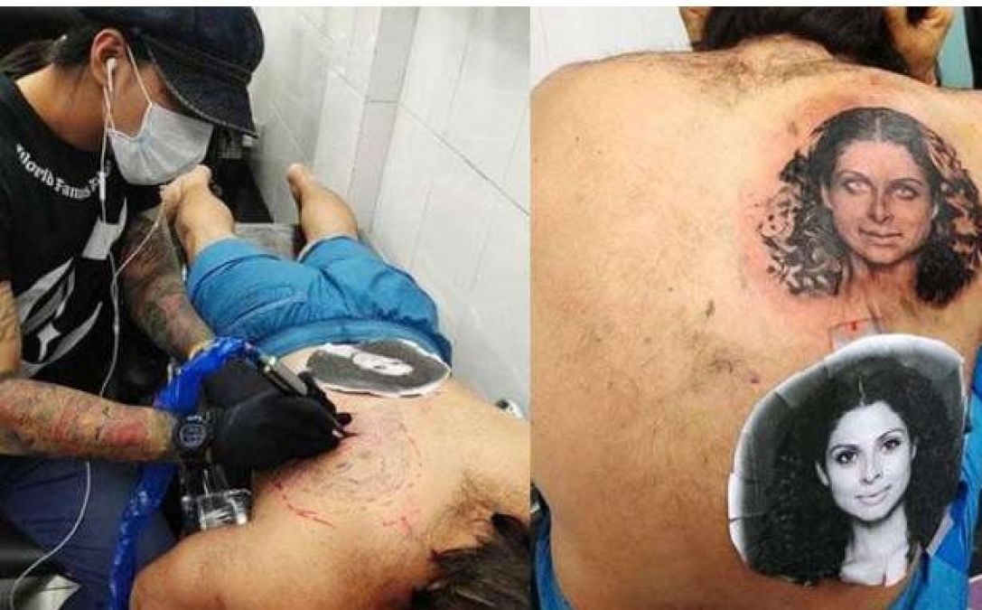 After suffering from the pain of 7 hours this actor got wife's face tattooed on his back!