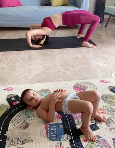 Bhabhi Ji Ghar Par Hain fame Saumya Tandon gives yoga poses with her cute son