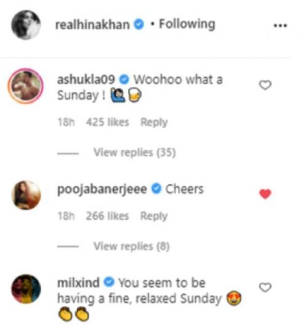 Abhinav Shukla's comment on Hina Khan cool style post