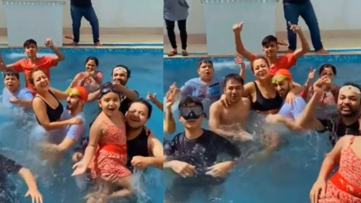 Holi party: Neha was seen dancing in the pool with her husband Rohanpreet