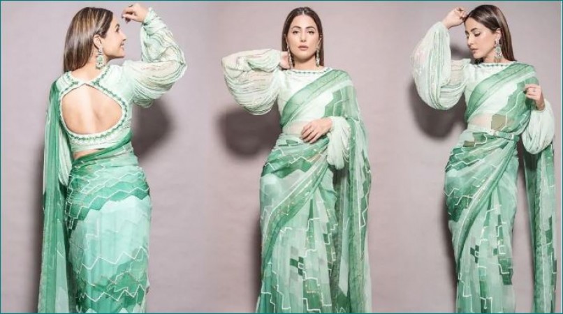 Hina Khan stuns in Mint Green Saree on Diwali, price of Saree will blow your mind