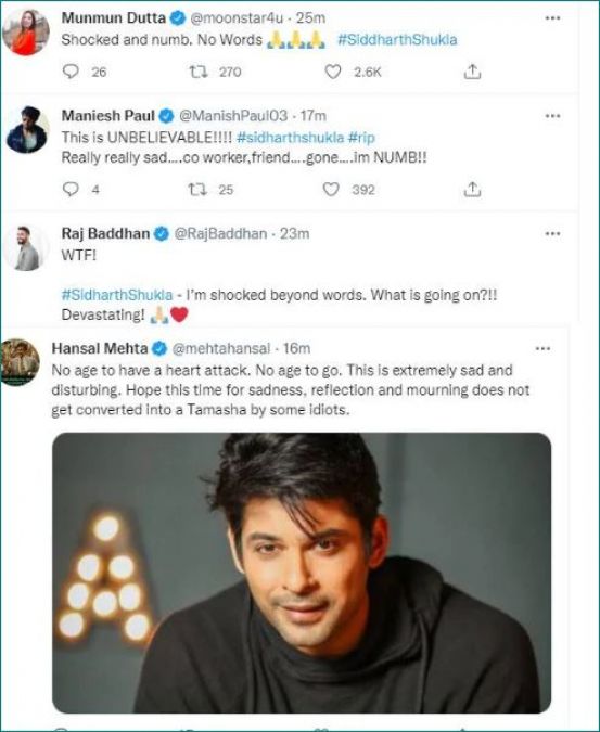 Celebs can't believe the news of Sidharth's demise