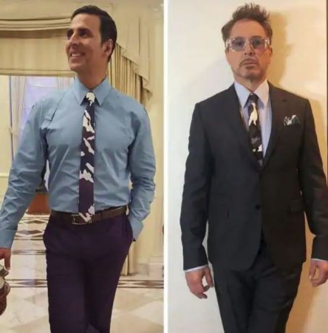 Who wore the Givenchy tie better? Akshay Kumar or Iron Man?