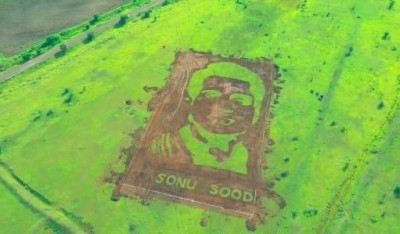 Fan makes Sonu Sood's portrait on 50,000 sq ft of land, video goes viral
