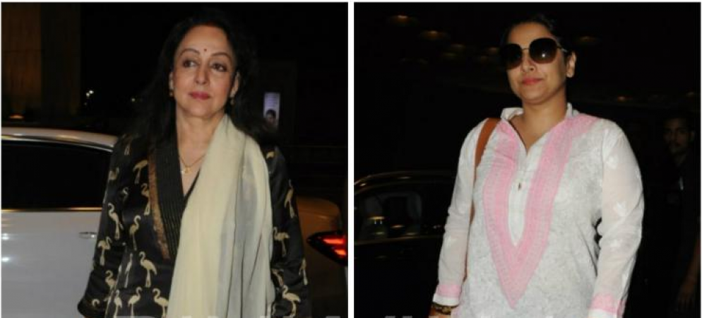 Both the ace actress Vidya Balan and Hema Malini steps out in traditional outfit at the Mumbai airport
