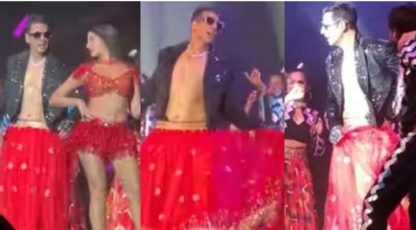 Akshay Kumar dances wearing Red Lehnga along with Nora Fatehi in US