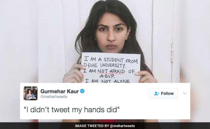Gurmehar Kaur on Randeep Hooda's comment tweeted: I didn’t tweet my hands did