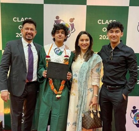 Happy parents Dr. Shriram Nene and Madhuri Dixit are beaming as their son Ryan graduates.