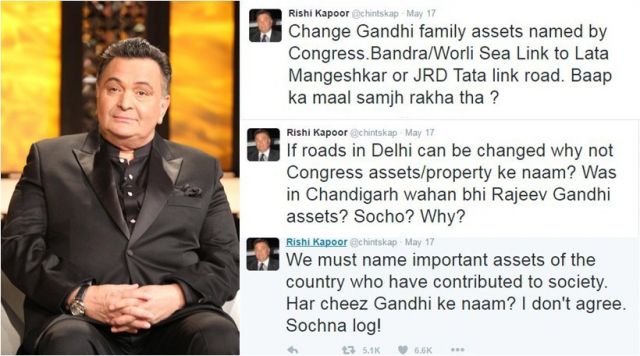 Rishi Kapoor shows his views on how congress named Indian asset as their own thing
