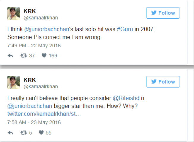 KRK again with nasty troll on twitter, this time with Abhishek Bachchan
