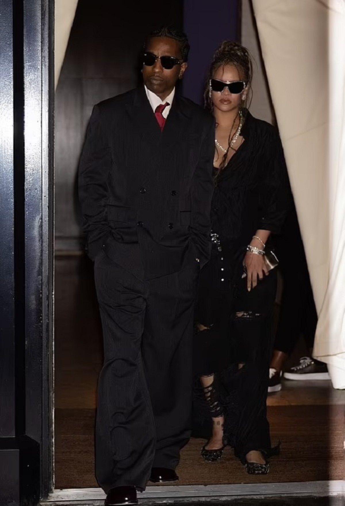 Rihanna and A$AP Rocky's Stylish Appearance: Couple Spotted in Black Outfits Outside Hotel