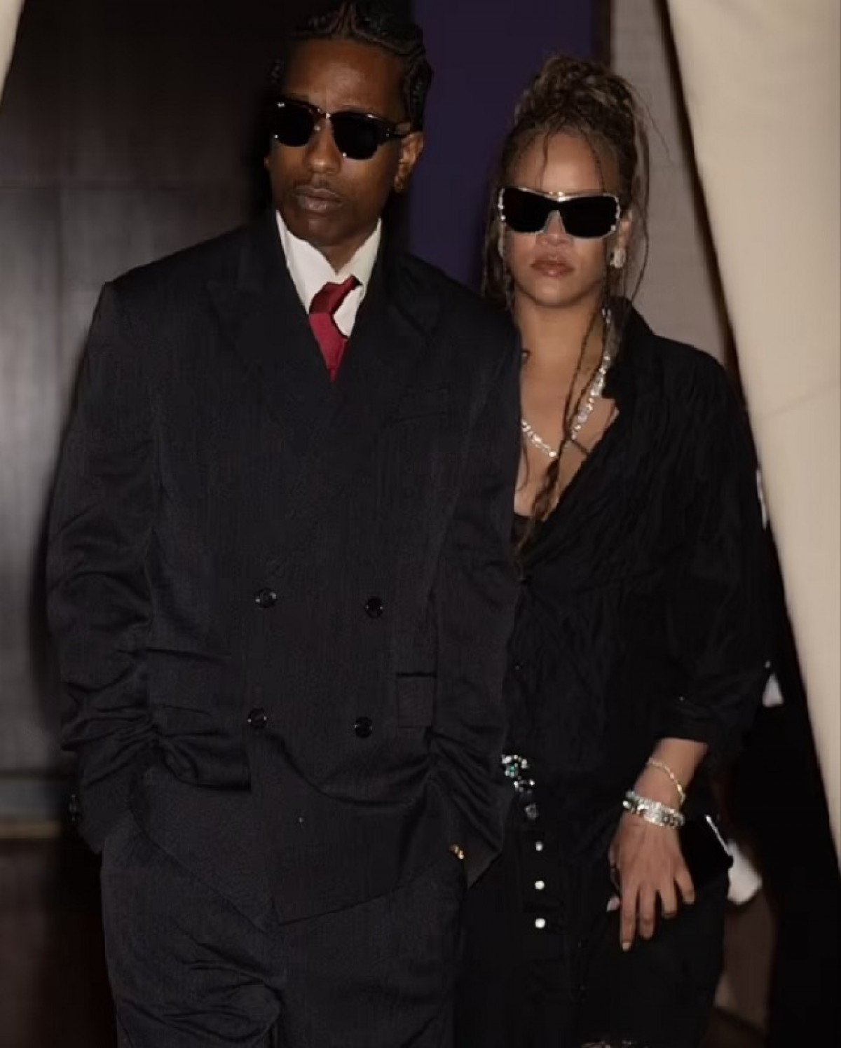 Rihanna and A$AP Rocky's Stylish Appearance: Couple Spotted in Black Outfits Outside Hotel