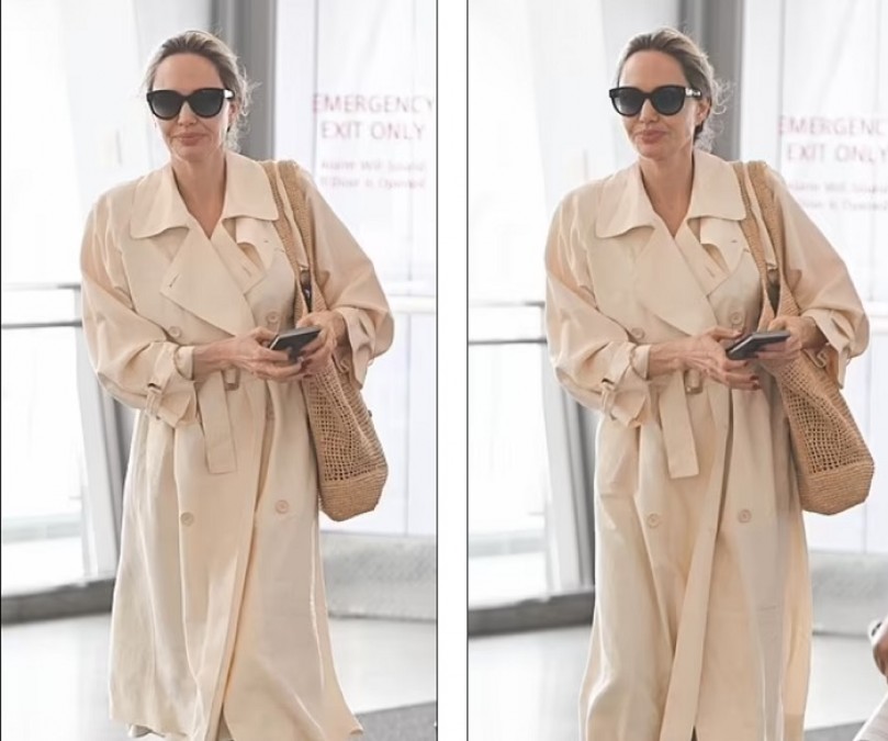 Angelina Jolie spotted at the airport with her 15-year-old daughter, looked stylish in a beige trench coat and high shoes