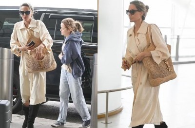 Angelina Jolie spotted at the airport with her 15-year-old daughter, looked stylish in a beige trench coat and high shoes