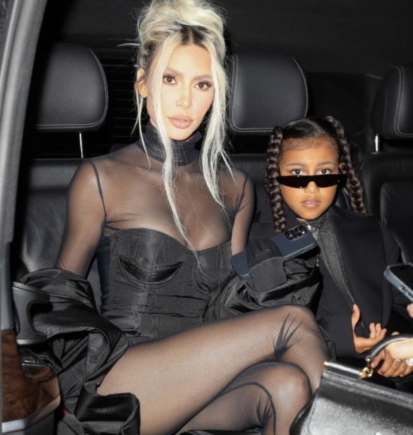 Kim Kardashian & Daughter Twin In Black Leather In Fierce New