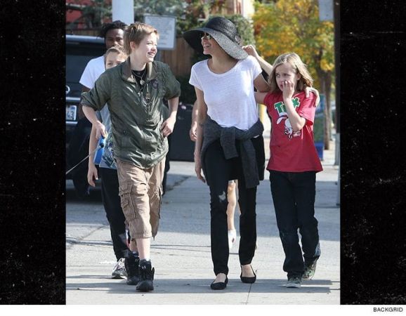 ANGELINA JOLIE takes A DOG WALK IN THE PARK With her Kiddos