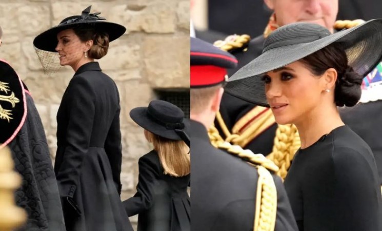 Harry, Meghan, and Kate Middleton arrive at Westminster Abbey for Queen Elizabeth's funeral