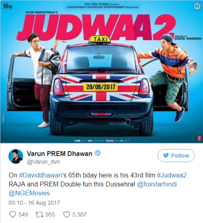 Varun Dhawan teases you with the first poster of 'Judwaa 2'