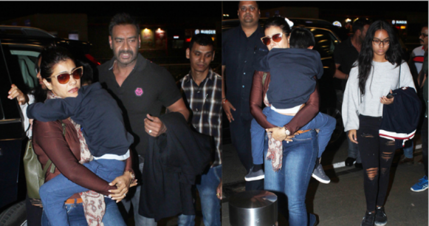 Ajay Devgn-Kajol along with kids spotted at the Mumbai airport