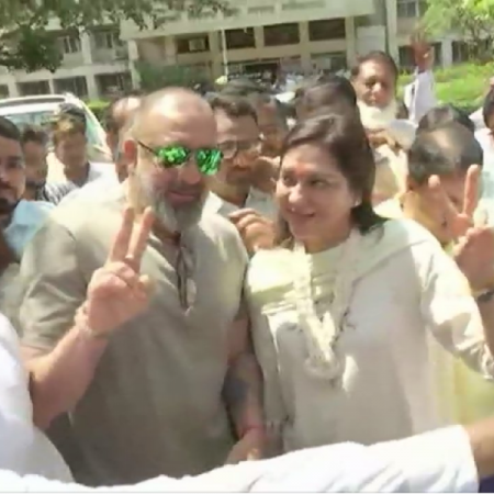 Sanjay Dutt snapped with Priya Dutt as she files her nomination for Lok Sabha election