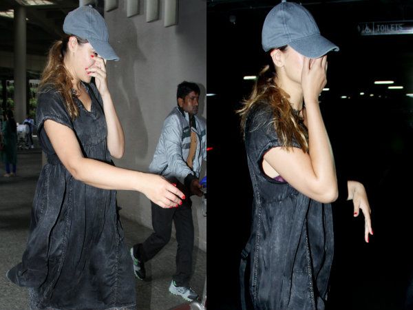 Nargis Fakhri spotted hiding her face from media