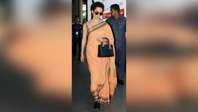 Kangana Ranaut is setting a trend to wear Sari at airport