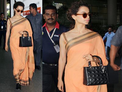 Kangana Ranaut is setting a trend to wear Sari at airport