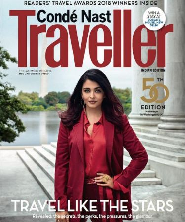 Aishwarya Rai Bachchan  rocks like the Boss  in red on the cover of Conde Nest Traveller