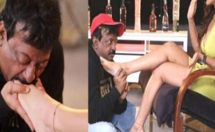 Watch, Ram Gopal Varma licks and kiss this actress's feet, got brutally trolled