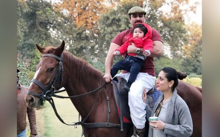 Wow…..! Muchkin Nawab riding a horse along with his dad.