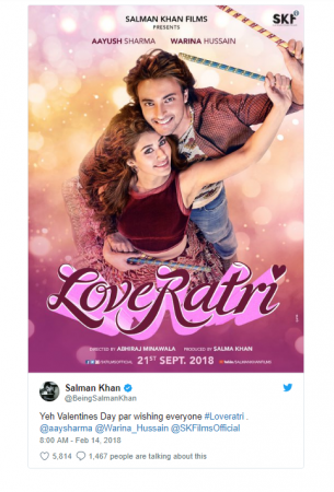 Perfect Valentine's day gift: Aayush Sharma-Warina Hussain starrer 'Loveratri' movie poster out