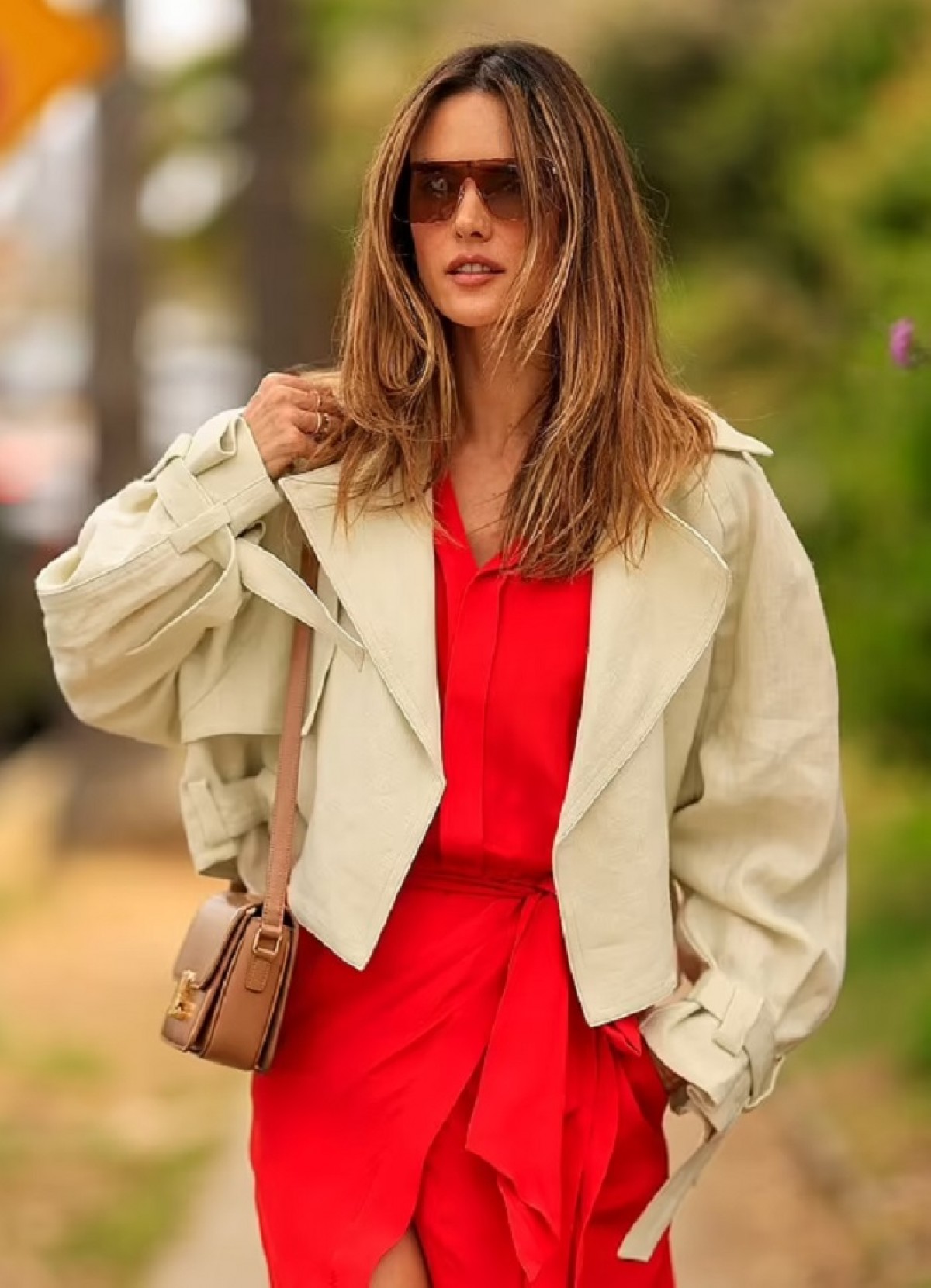 Alessandra Ambrosio was spotted on the streets of Los Angeles, the actress looked very stylish in a thigh slit red dress