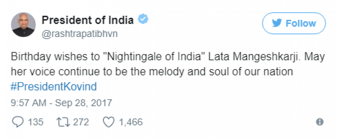 The President told Lata Mangeshkar ‘Nightingale’ and troll began