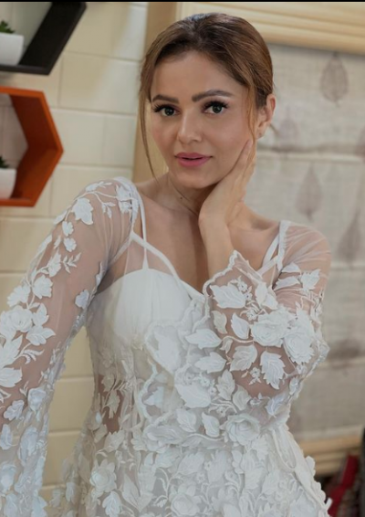 Rubina Dilaik strikes a pose while wearing a stunning white outfit