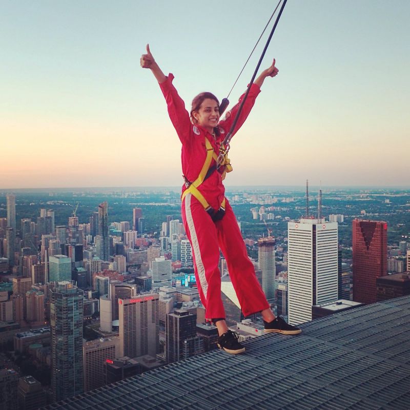 Actress Trisha enjoys EdgeWalk at Toronto's CN Tower