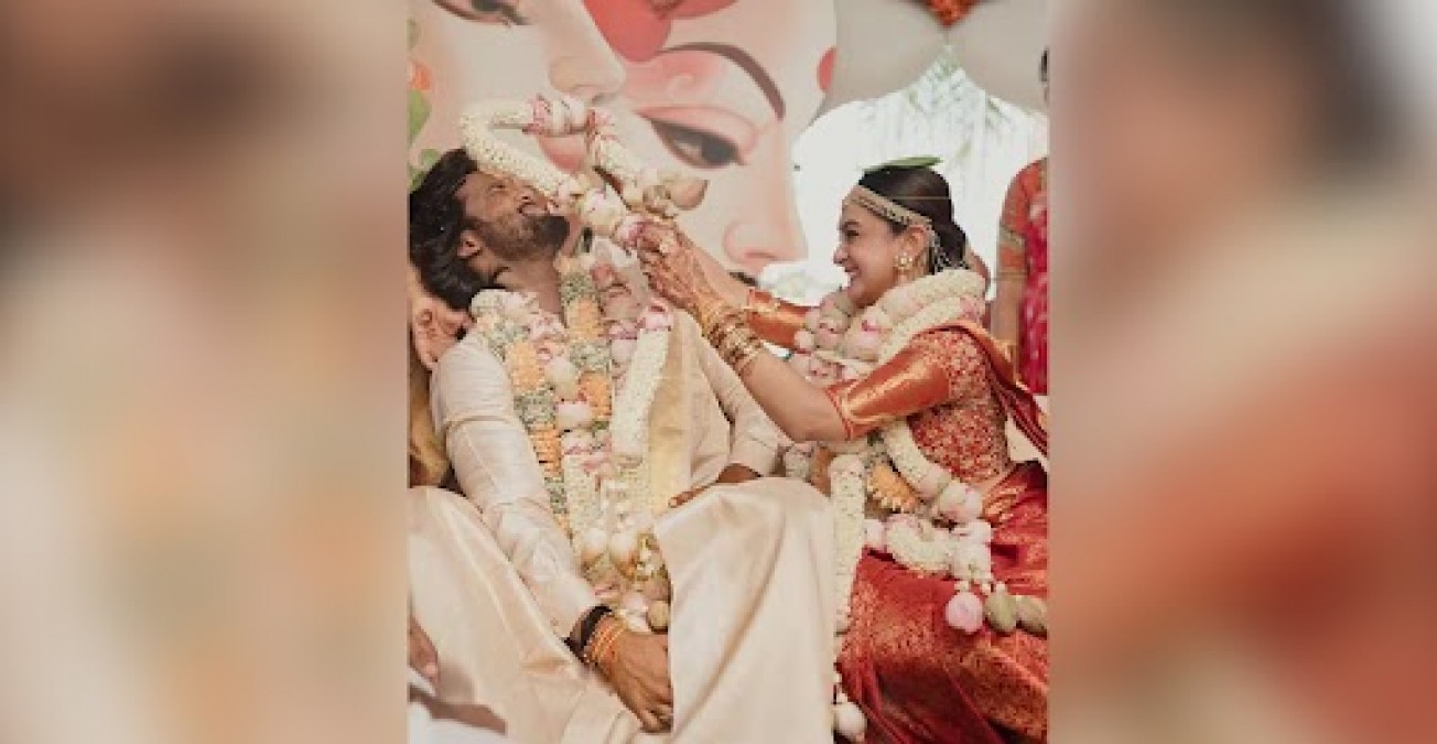Aishwarya Arjun became a bride in a red silk saree, shared pictures and showed beautiful glimpses of the wedding