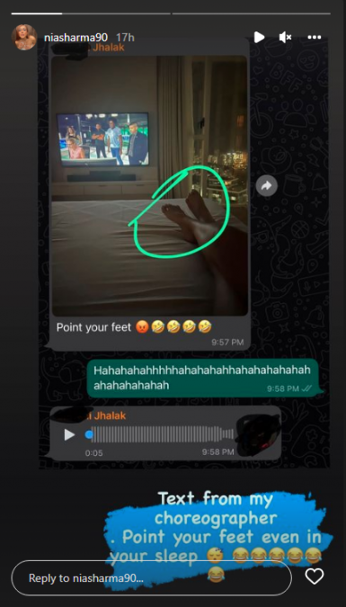 Nia Sharma shares an hilarious screenshot of her chat with her choreographer