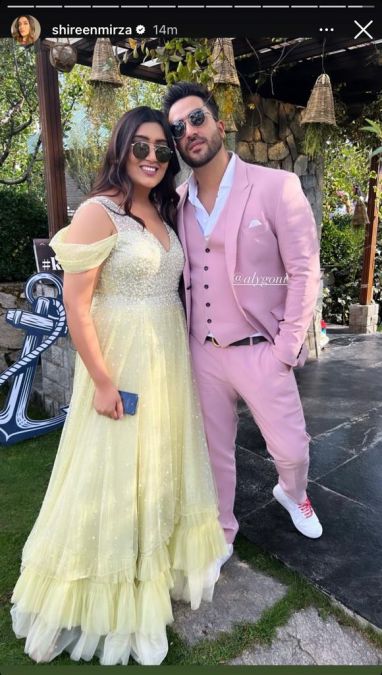 Krishna Mukherjee and fiance Chirag arrive at the location of their engagement