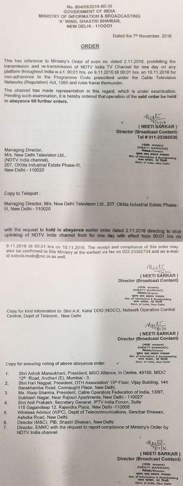 Delay in NDTV channel ban !