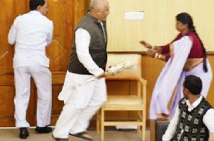 TMC MLA fled out of legislative assembly, holding speaker's mace with him.