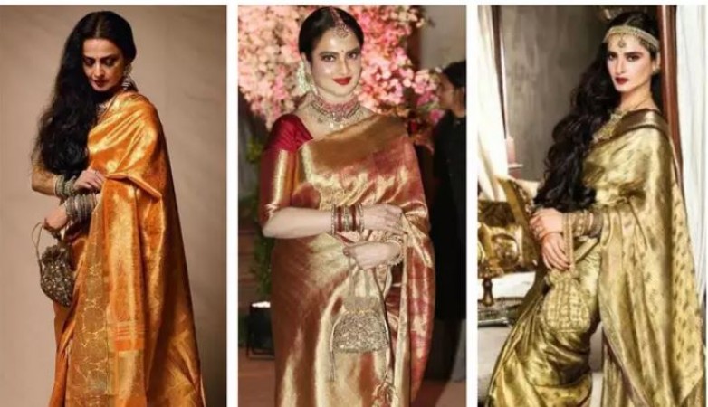 If you are fond of silk sarees, then you can take idea from Rekha