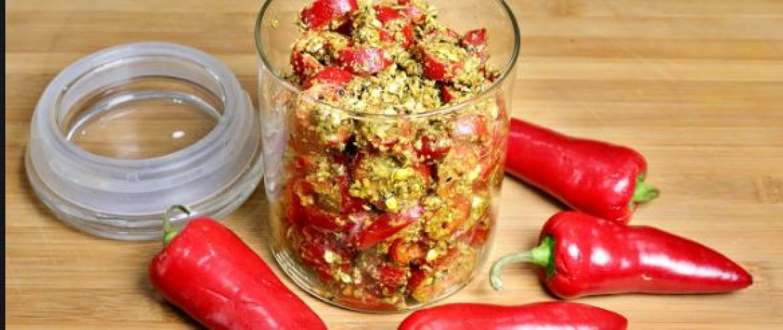 Home-made market-like chilli pickle in summer