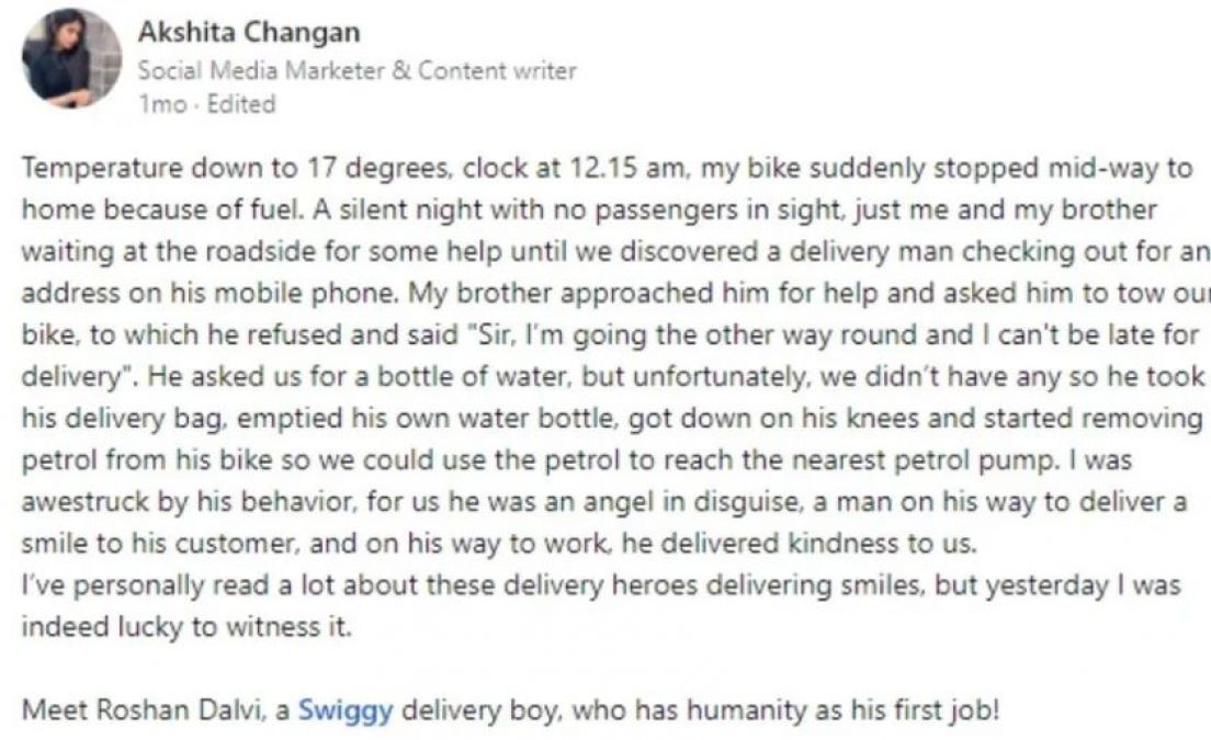 Brothers and sisters stuck on deserted road at midnight, Swiggy delivery boy becomes angel