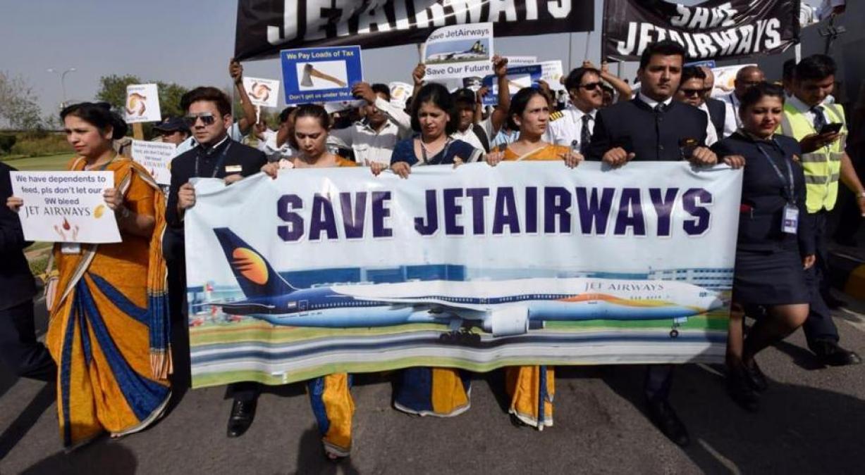 Employees of Jet Airways silent protest outside Terminal 3 at Indira Gandhi airport
