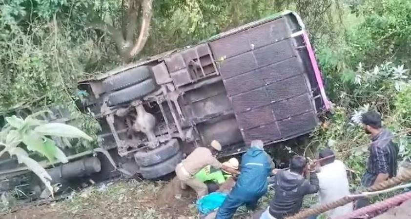 Bus Carrying Security Personnel returning from election duty  Overturns After Collision
