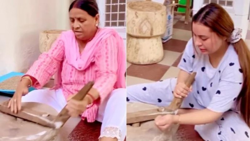 घर में खुद चक्की में गेंहू पीसती हैं राबड़ी देवी ! अब बहु को भी सिखाया, Video