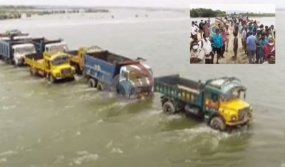 Andhra Pradesh: Over 130 of Lorries trapped in Krishna river