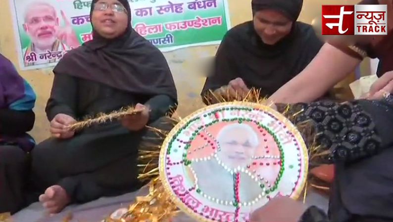 Women in Uttar Pradesh's Varanasi prepare rakhis for the PM Modi