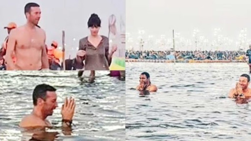 Coldplay’s Chris Martin and his partner actress Dakota Johnson take holy dip at Mahakumbh