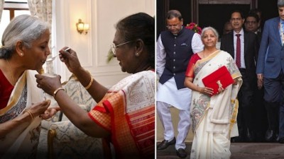 Nirmala Sitharaman’s saree draws attention ahead of Budget speech, President Murmu feeds Dahi-Cheeni to FM